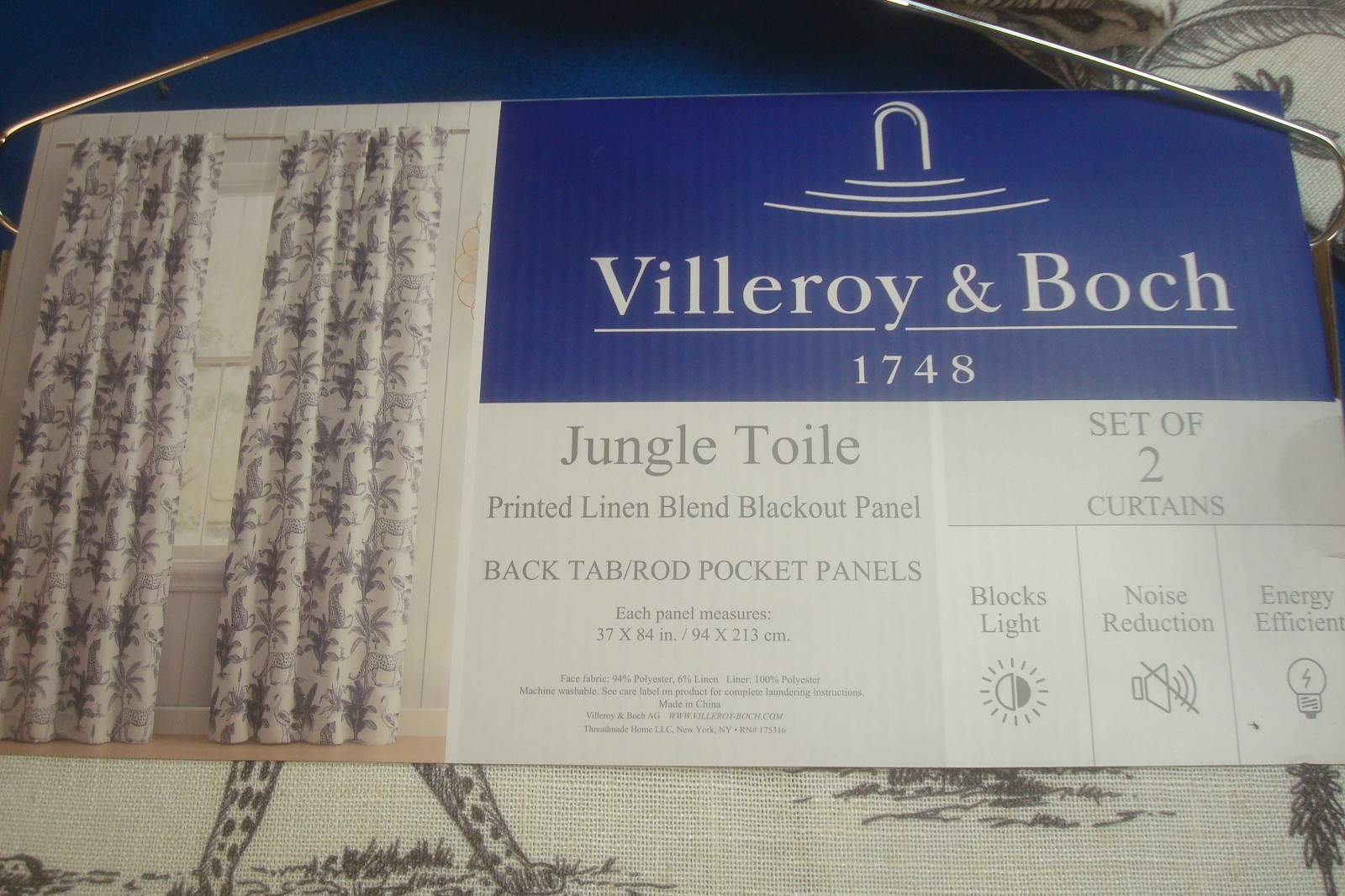 NWT Villeroy Boch Window Curtain Panels Lined 2 pc Jungle Toile Black out 84″ lg