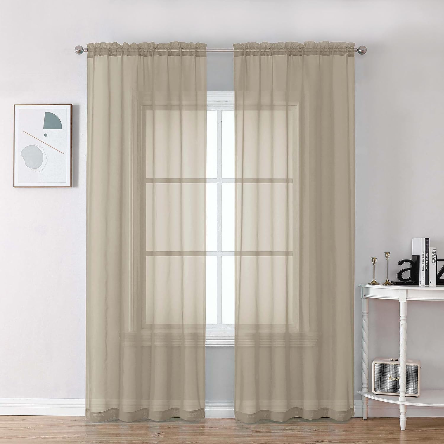 Taupe Sheer Curtains 84 Inches Long 2 Panels Set- Light Filtering Curtains for B