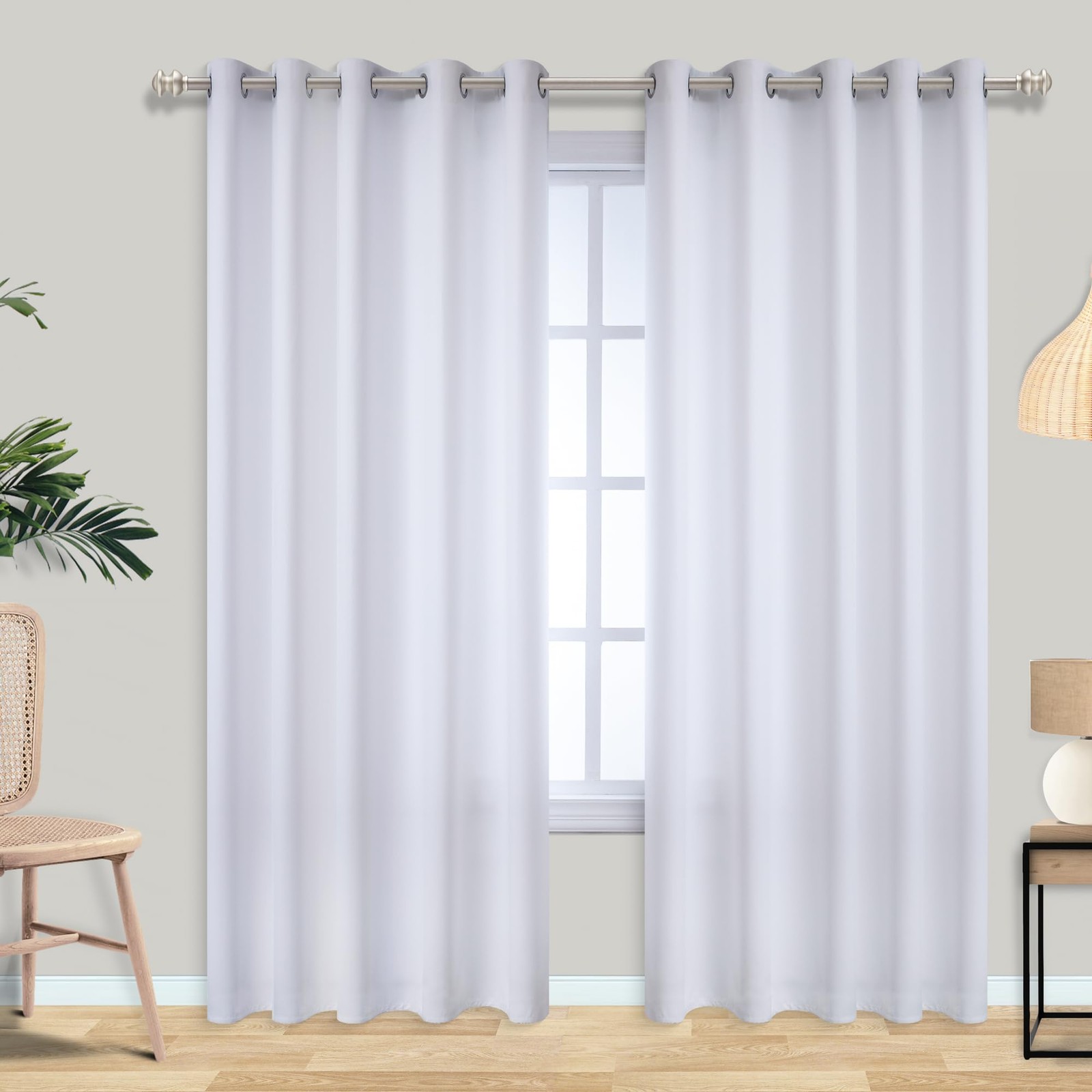 Mrs.Naturall White Blackout Curtains 72×90 Living Room 2 Panels Room Darkening