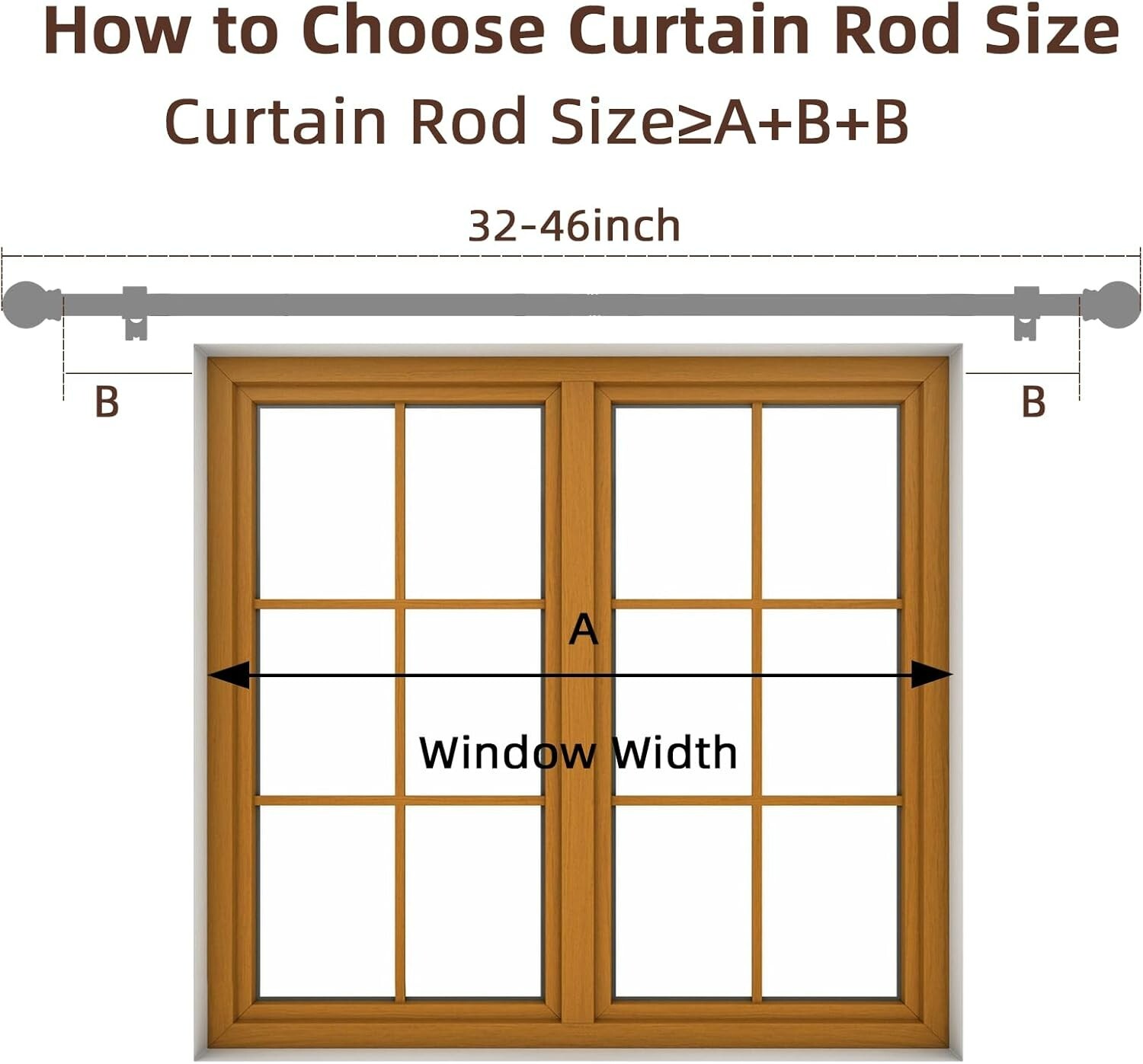 Curtain Rods for Window 32 and 48, Black 5/8 inch Splicing Single Window Curtain