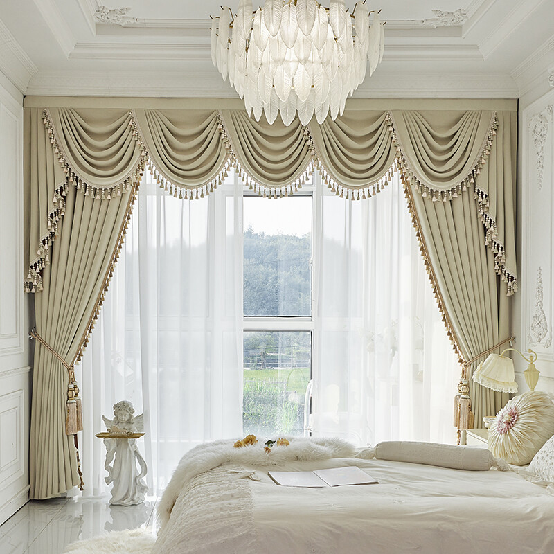 French Chenille cream color bedroom luxury cloth curtain valance drape C1520