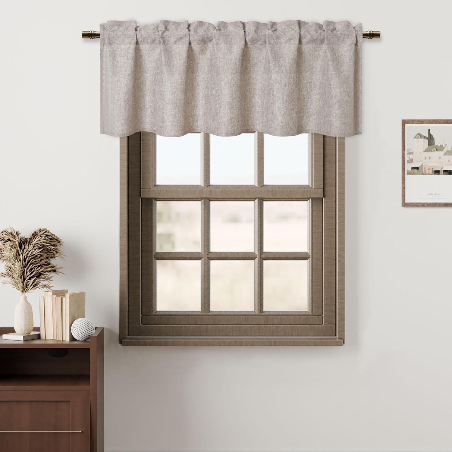 1 Panel Faux Linen Valance Curtains Rod Pocket Light Filter, 52 x 18 inches Grey