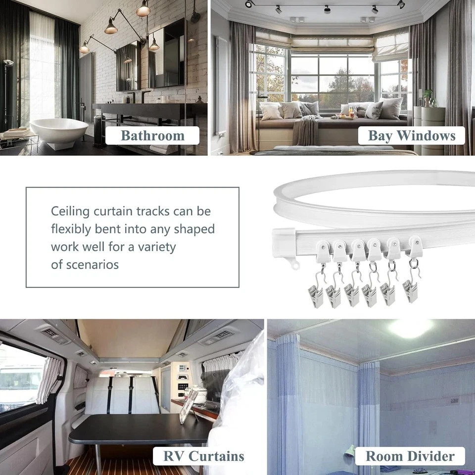 Ceiling Curtain Track, Flexible Bendable Curtain Rail System, 20Ft Wall Mount