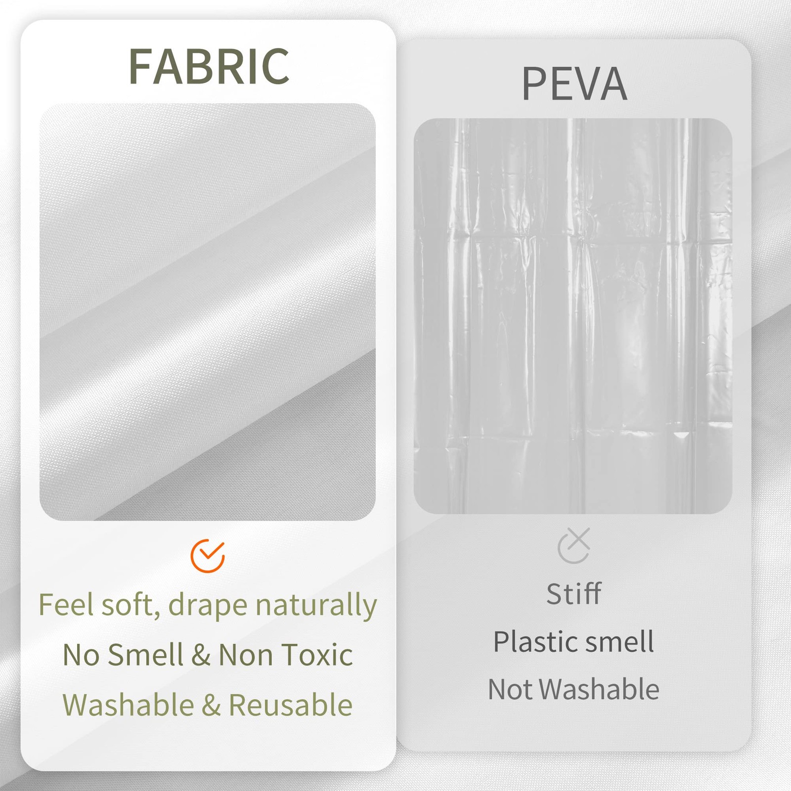 ALYVIA SPRING Long Fabric Shower Curtain Liner 72″W x 74″L (Pack of 1), White