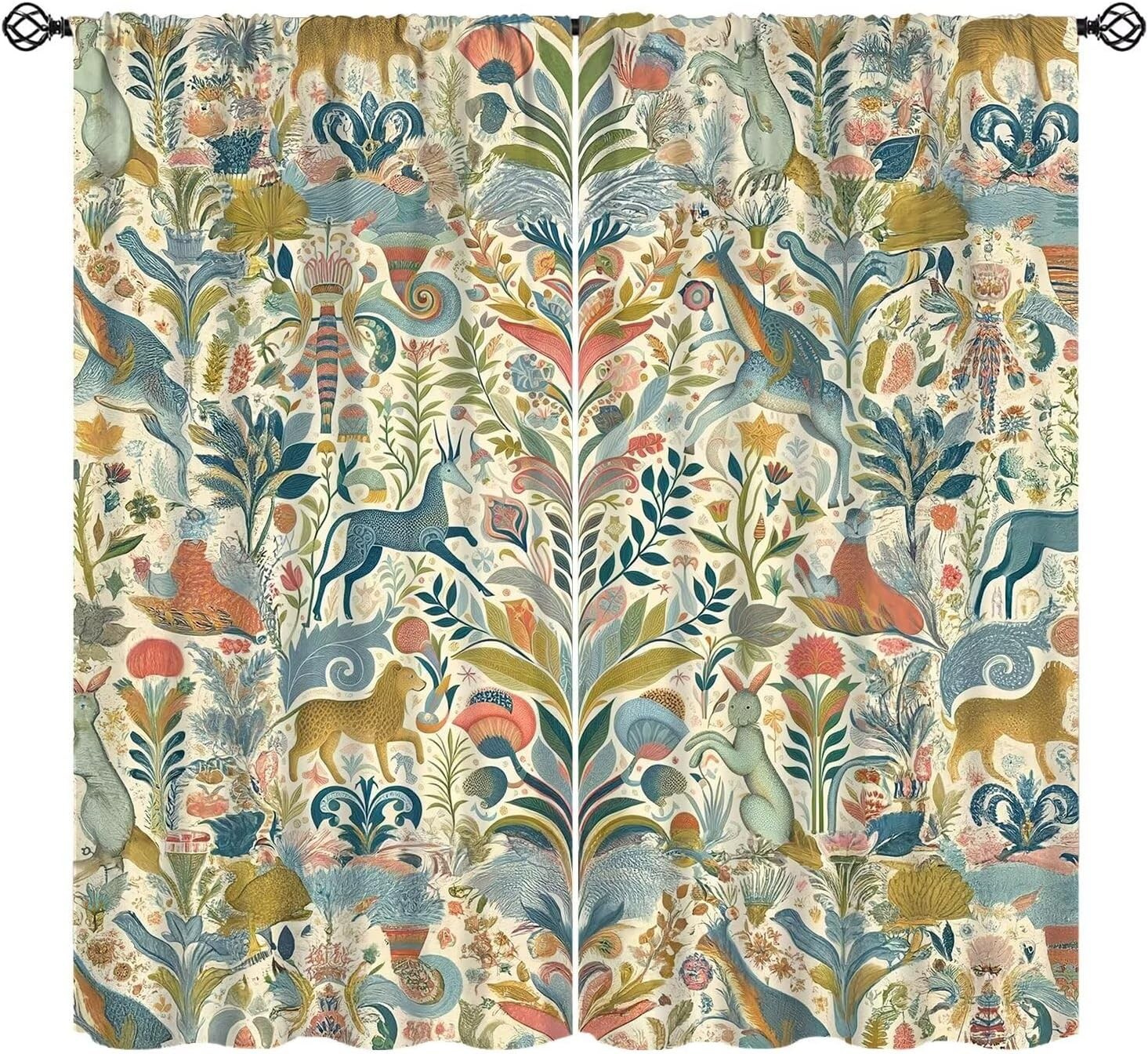Vintage Flower Curtains,William Morris Art Print Retro Plant Bird Window Drapes