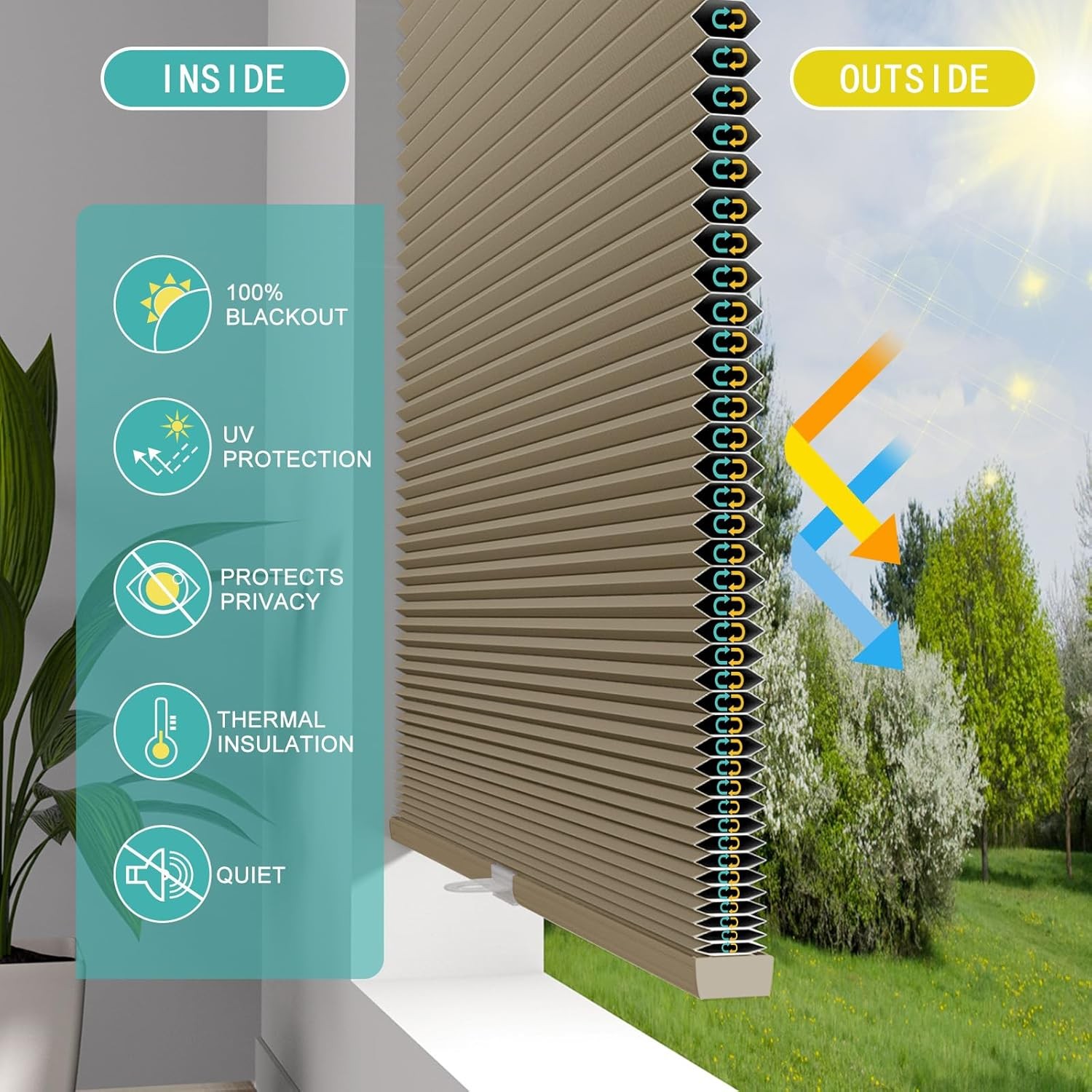 Changshade CUSTOM Made No Drill Top Down Bottom Up Honeycomb Cellular Shade