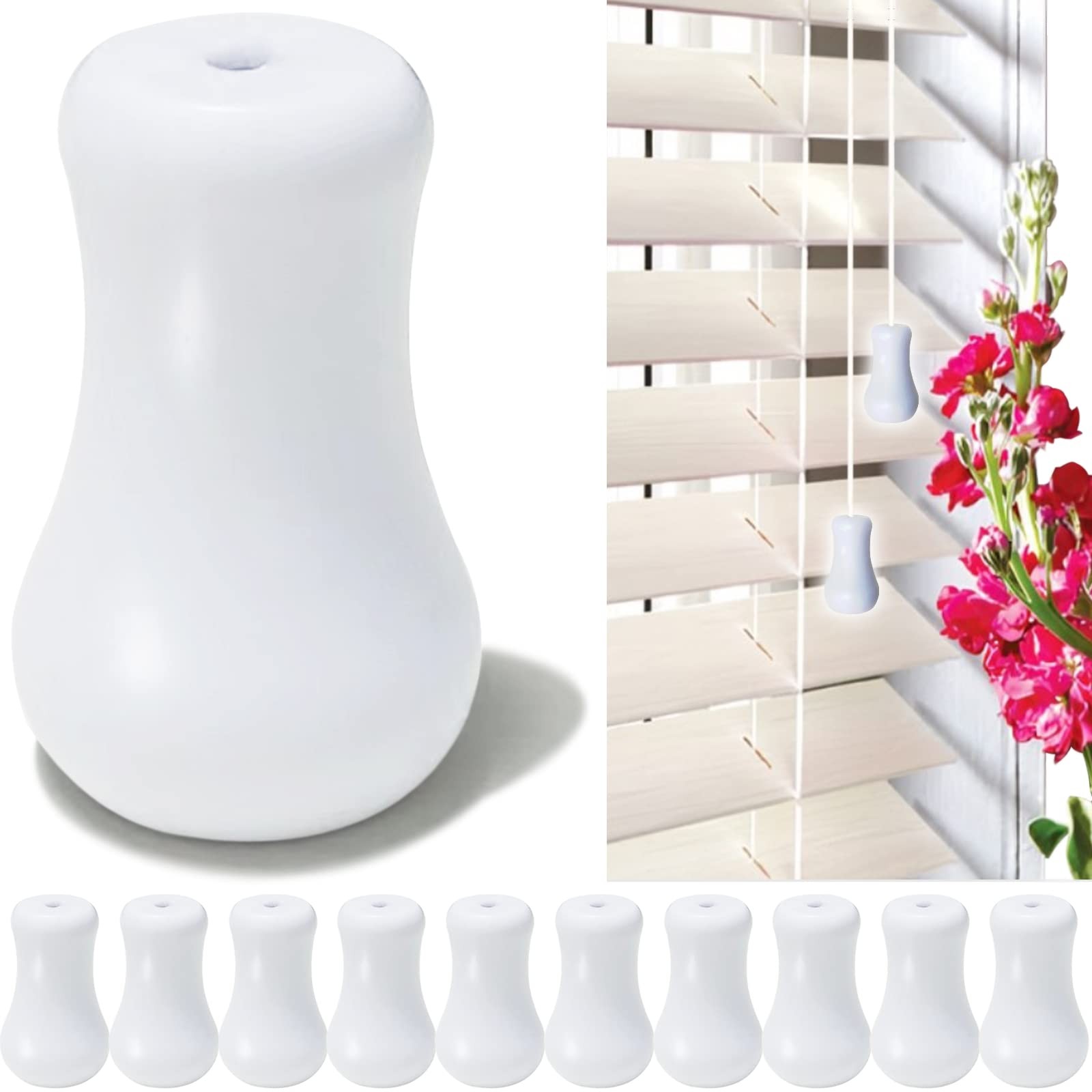 10pcs White Plastic Cord Tassel, Blind Pull One Size,