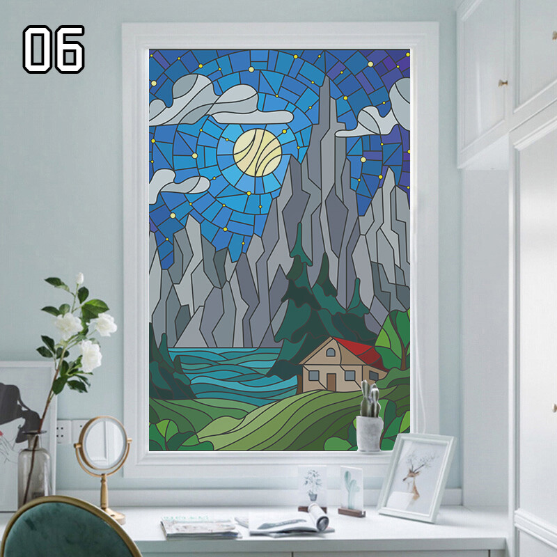 Window Film Retro Oil Painting Static Cling Room Decoration