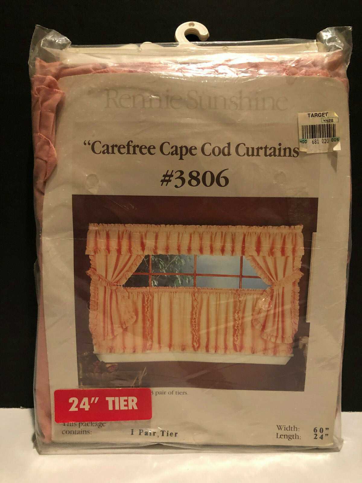 Carefree Cape Cod Curtains #3806 Rose Tiers 1 Pair 60″ X 24″ Vintage