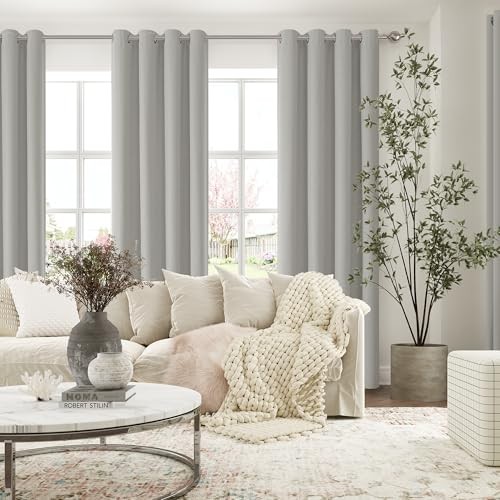 100% Blackout Solid Curtains 96 Inches Long 52″W x 96″L (Pack of 2) Light Grey
