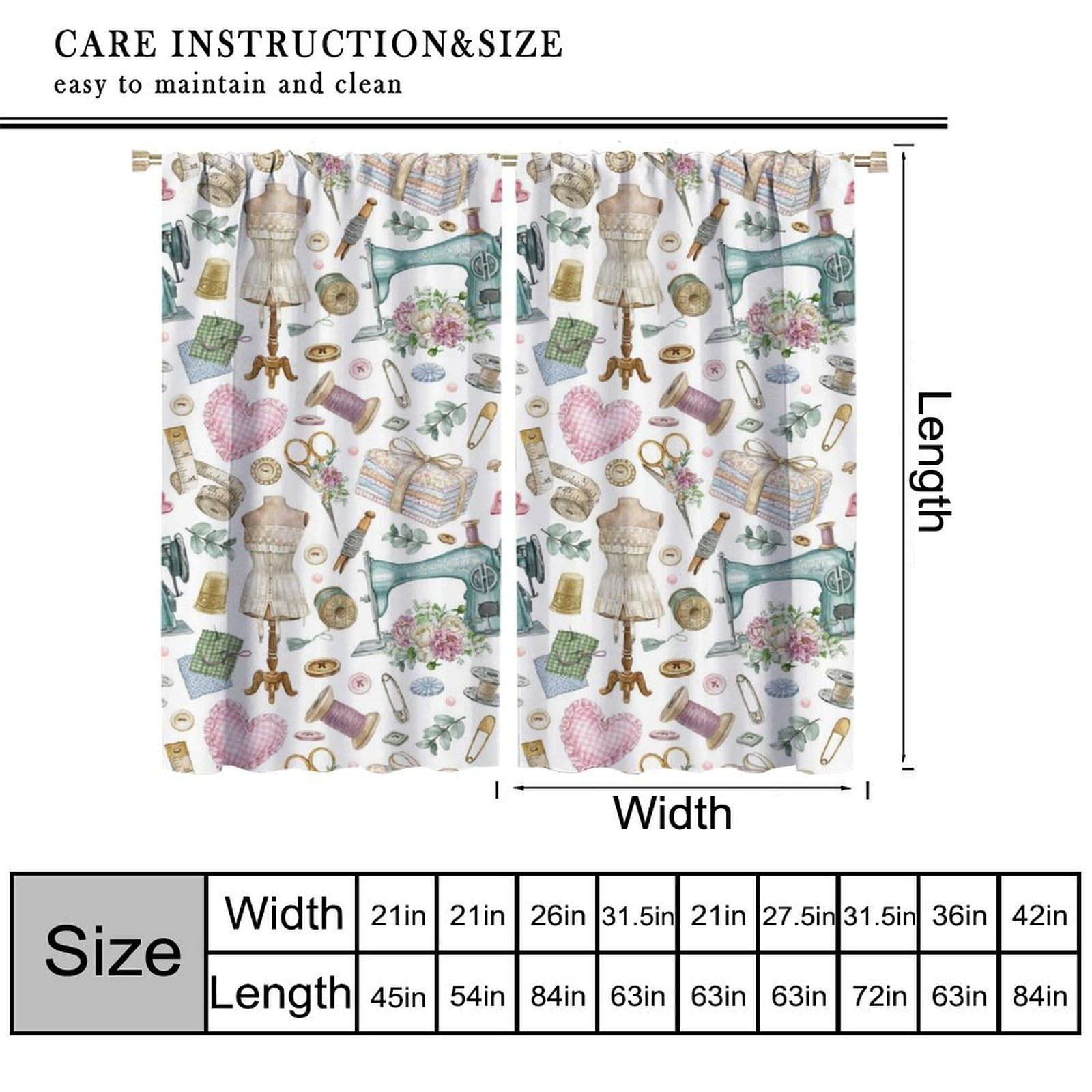 Sewing Theme Window Curtain,Vintage Sewing Machine Tool Pattern Print Curtain…