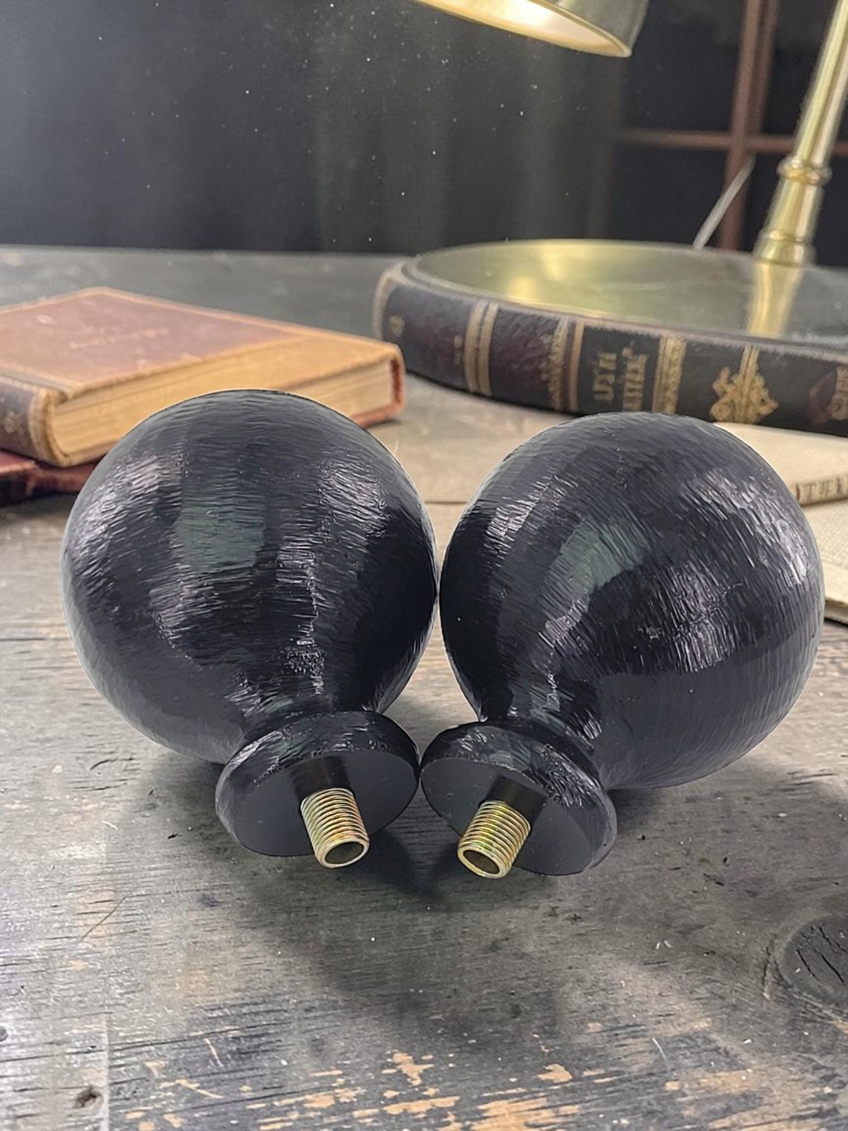 Pottery Barn Cast Iron Finials LG BLK Tapered Hefty Elegant 3.5 in Set 1.25 Rod