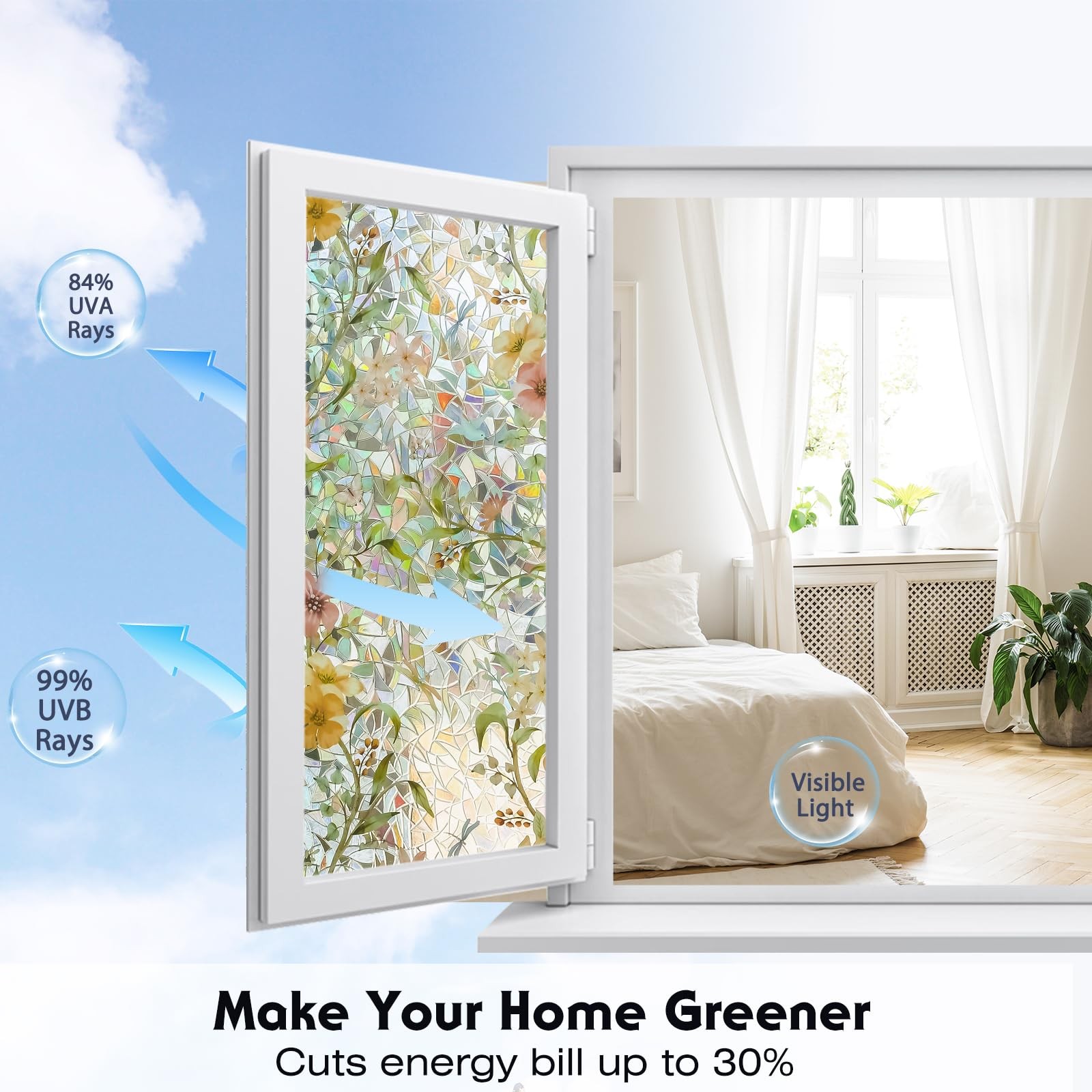 Stained Glass Window Film with Installation Tools, Rainbow Window Privacy Fil…