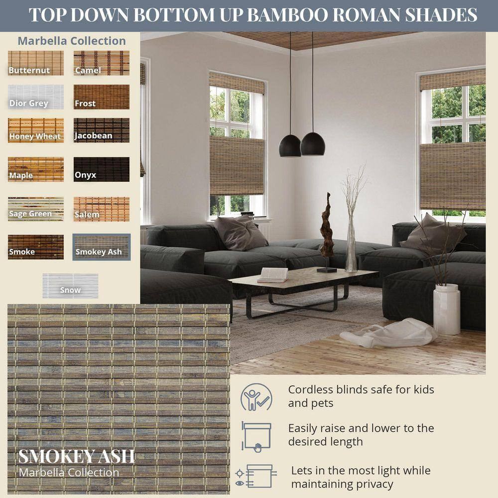 Natural Woven Light Filtering Cordless Bamboo Roman Shades for Windows, 46 In. W