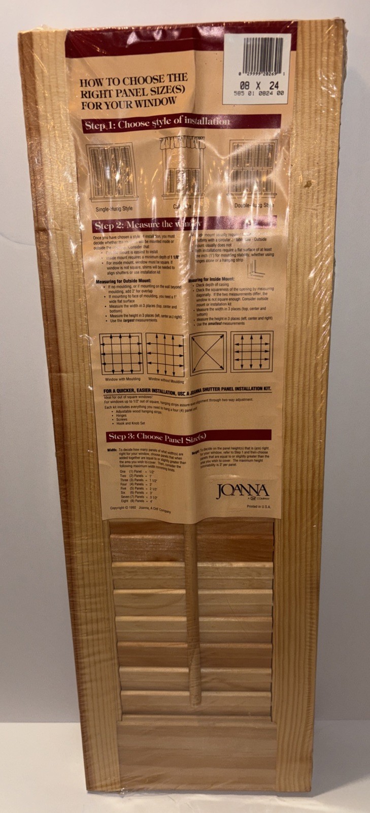 Vintage Joanna Interior Wood Shutter Panel 8×24 NOS Sealed Unfinished Pine USA