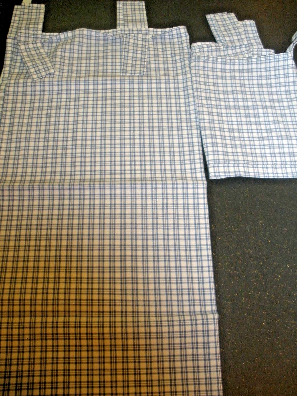 4 Piece Set Blue & White Check Window Valances & Curtains (O11)