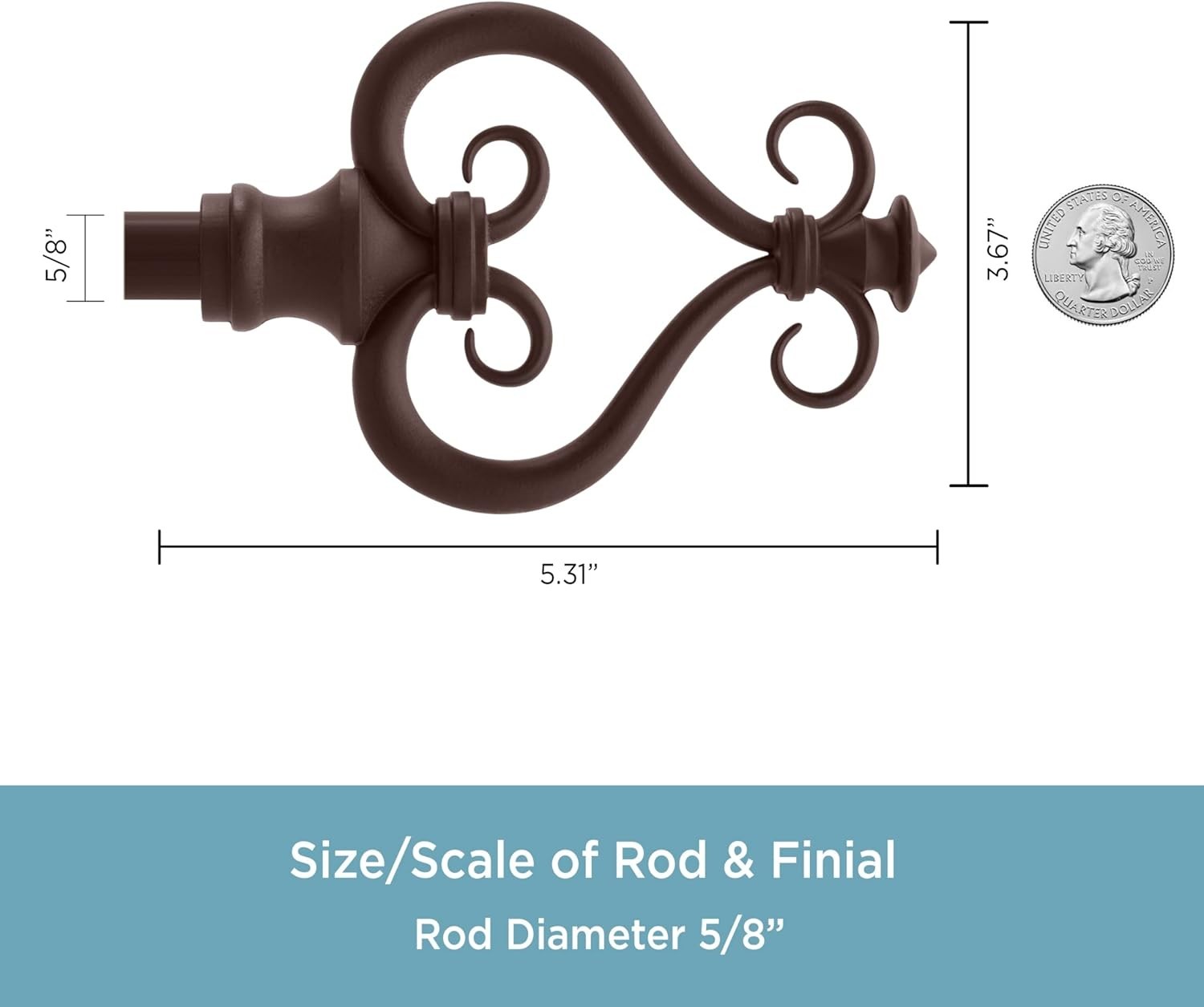 Serena Window Curtain Rod, 28-48″, Chocolate Brown