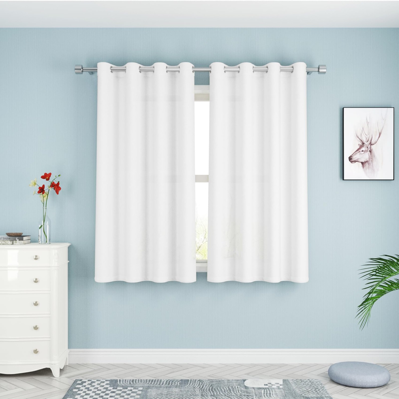 Upopo White Curtains Privacy Curtains 63 Inches Long Kitchen Semi Sheer Drapes