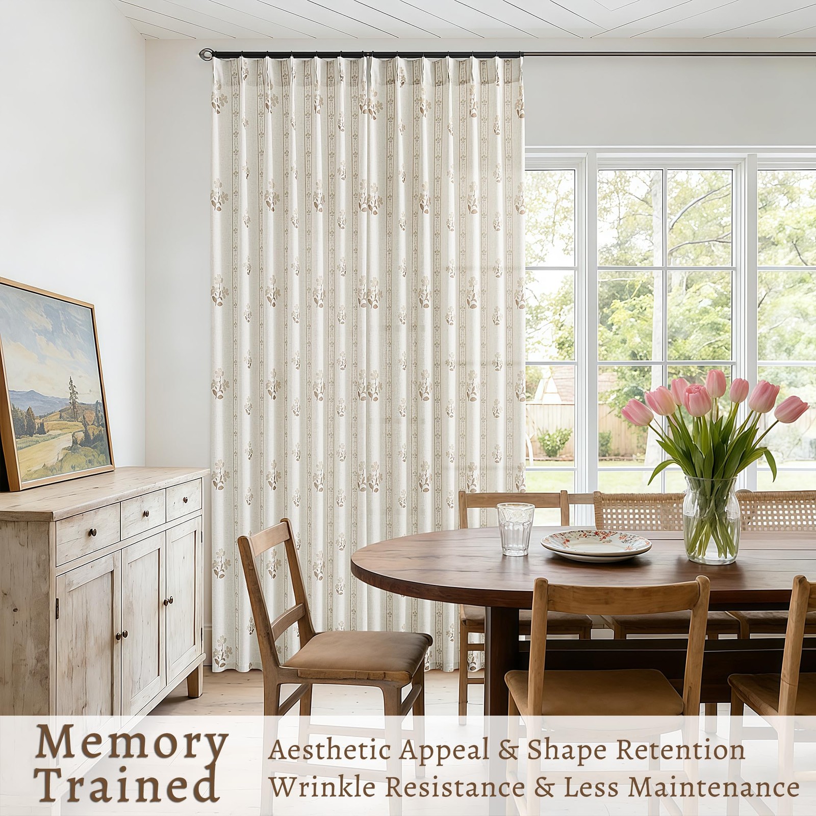 Coffee Pinch Pleated Floral Curtains 84 Inches Long for Living Dining Room Pi…