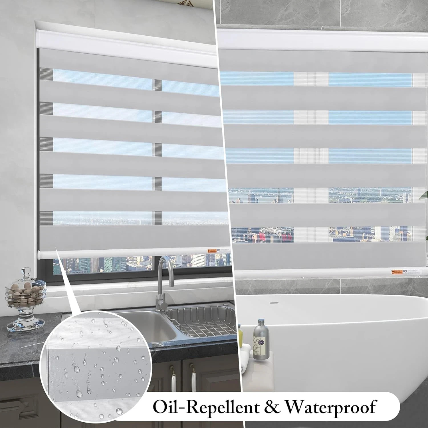 Cordless Zebra Blinds with Free-Stop – Dual Layer Light Filtering, 36″x64″- Gray