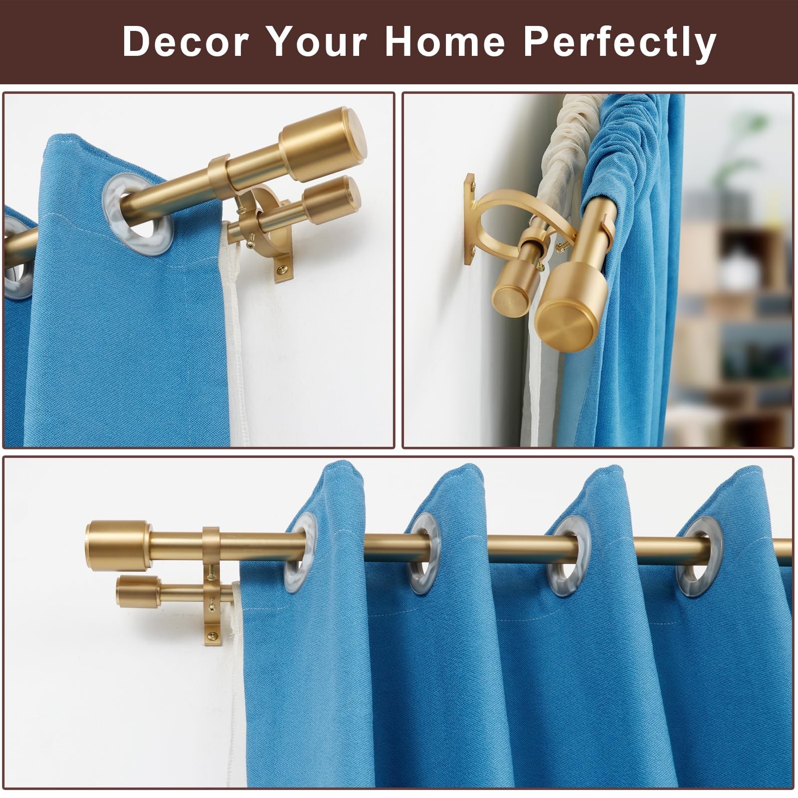 Warm Gold Double Curtain Rods, Double Drapery Rod 36-72 Inch, Decorative Curt…