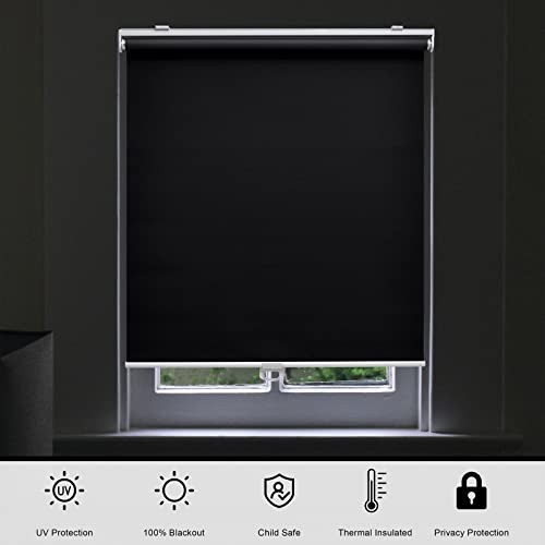 out Roller Shades Blinds Cordless for Windows Pull Down Room 35″W x 72″H Black
