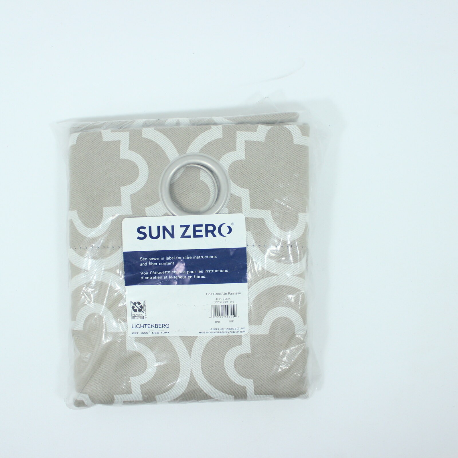 Sun Zero Barnett Blackout Grommet Curtain Panel 40″x95″ Taupe Trellis