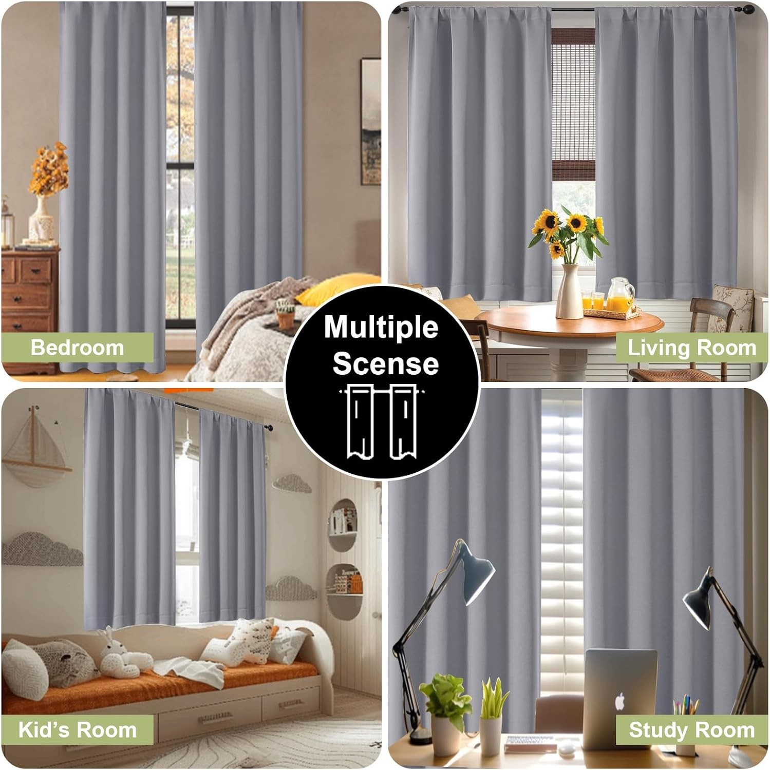 Blackout Curtains for Bedroom Living Room 72 Inch Length 2 Panels Set, Privacy T