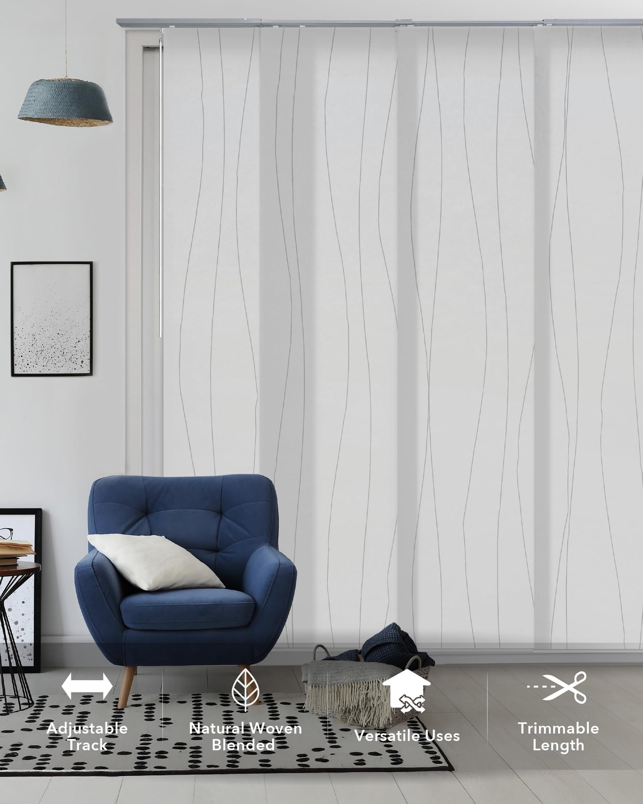 Adjustable Sliding Panel Track Blinds, White Vertical Blinds, Extendable Trac…