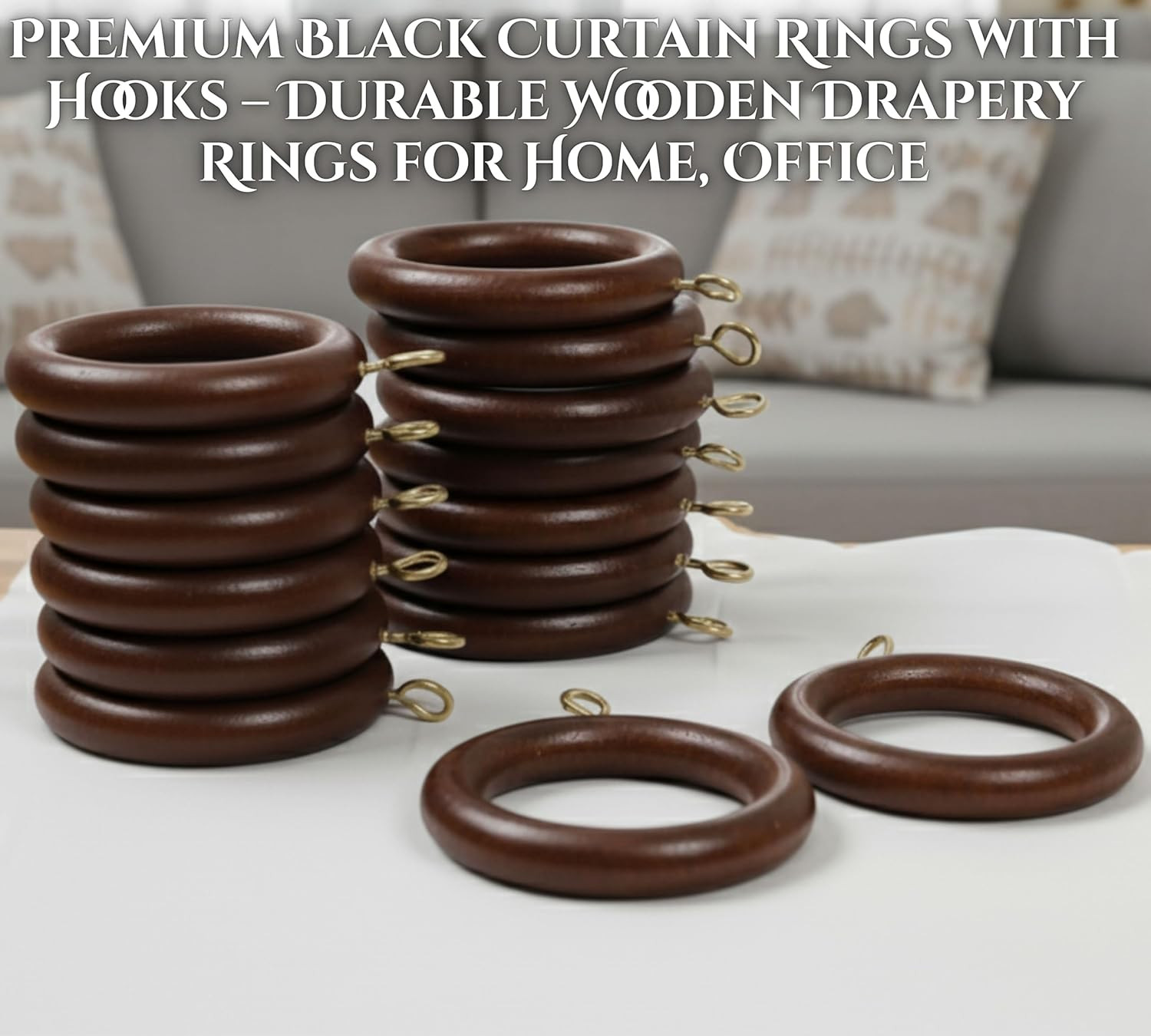 Classic Handmade Wooden Curtain Rings – 50 Pcs for Home Decor (1.75″ Dia)