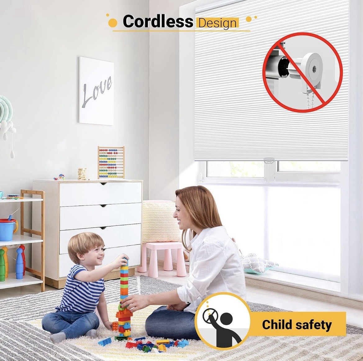 Cordless Blackout Cellular Shades Honeycomb Blinds White 23” W x 64” H Window