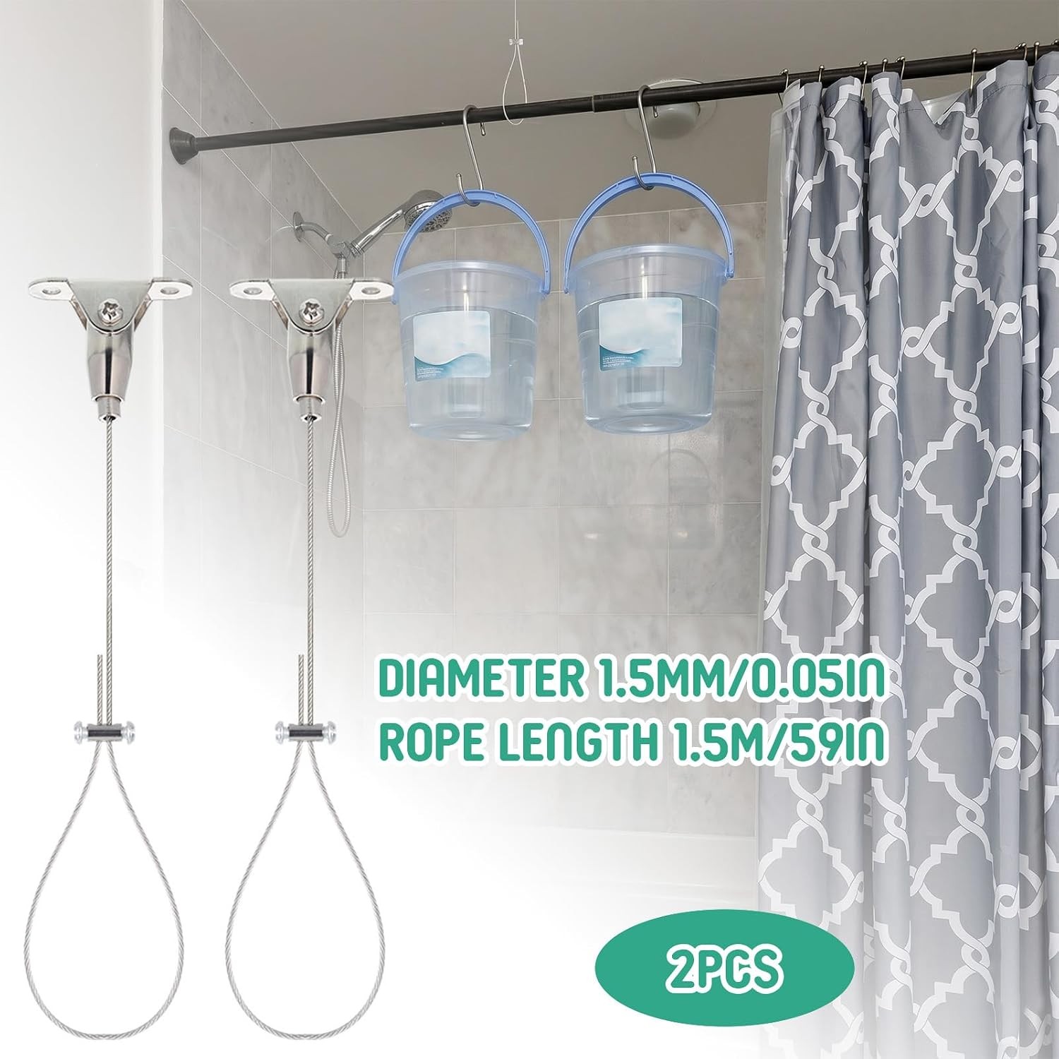 2Pcs Ceiling Mount Shower Curtain Rod Support Adjustable 60″ Closet Pole Bracket