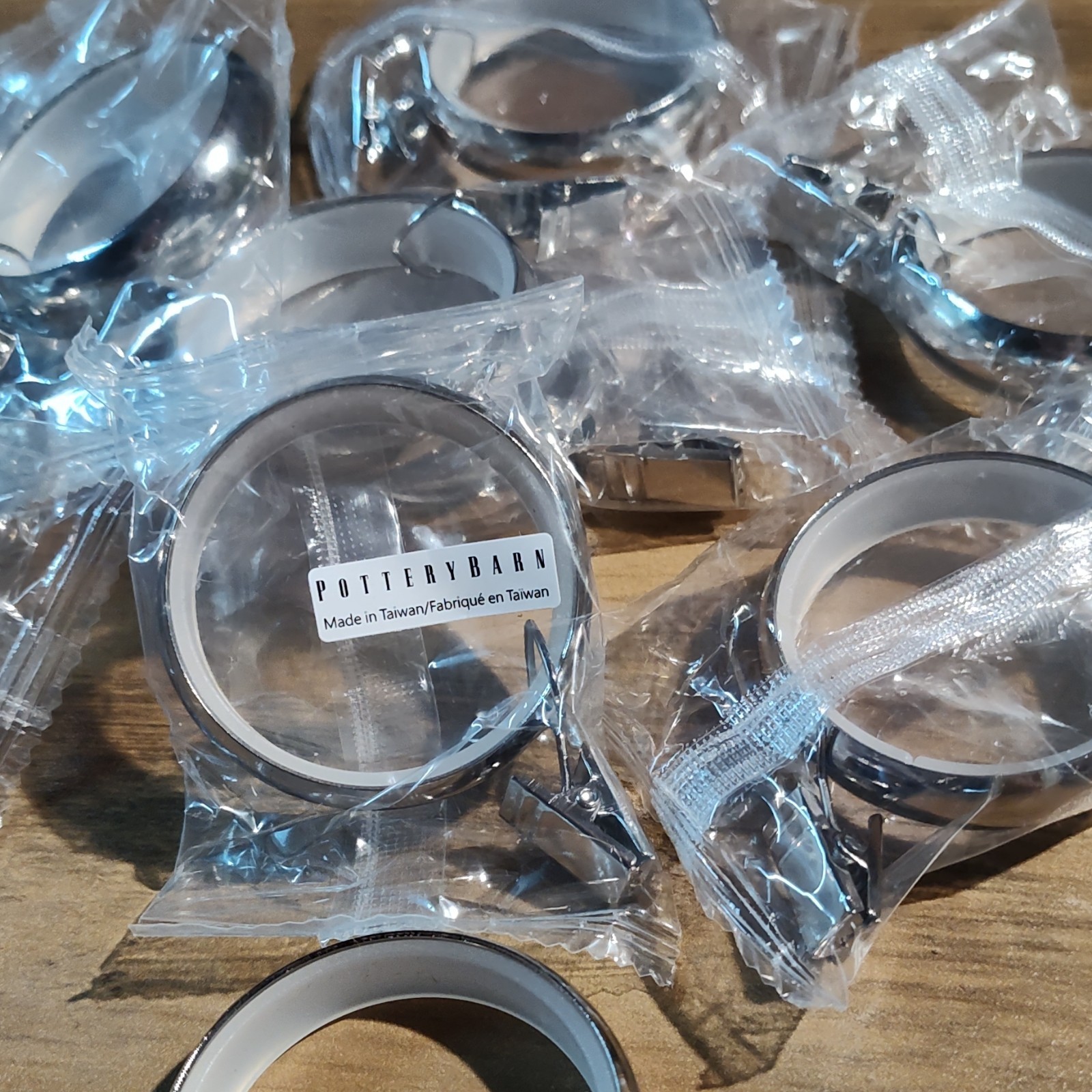 Pottery Barn Silver Metal Curtain Rings with Clips 1.25in Pack of 10