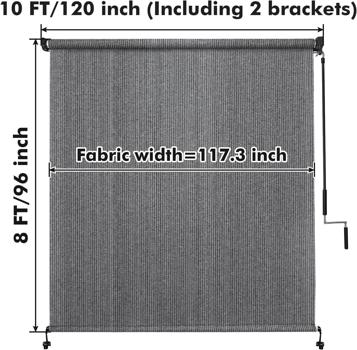 Outdoor Roller Shades with Splicing Design, 10′ W x 8′ H Exterior Cordless Patio