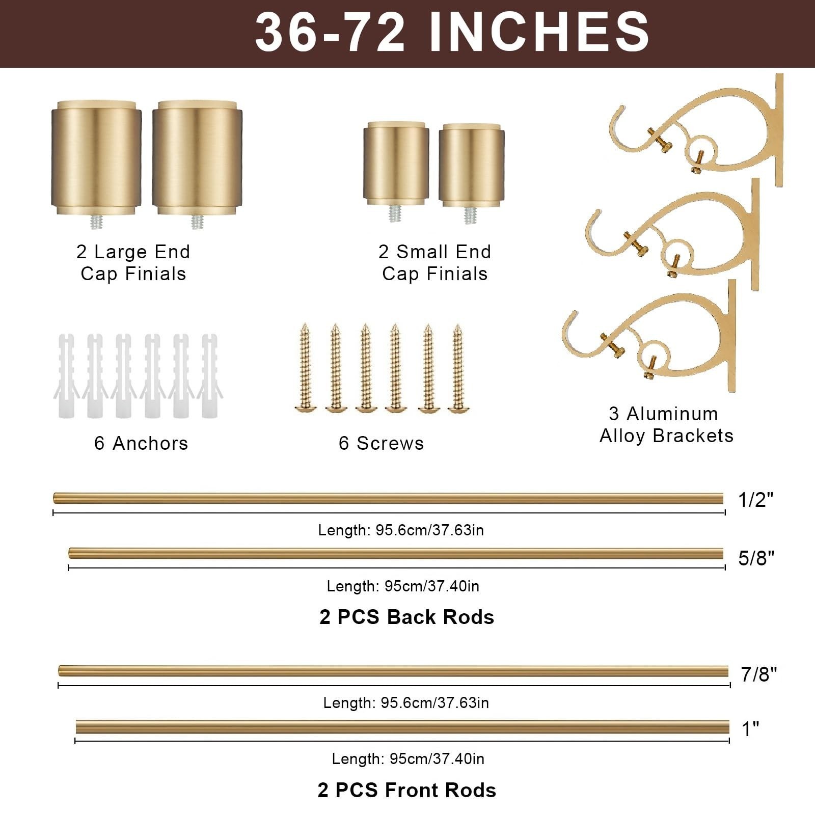 Warm Gold Double Curtain Rods, Double Drapery Rod 36-72 Inch, Decorative Curt…