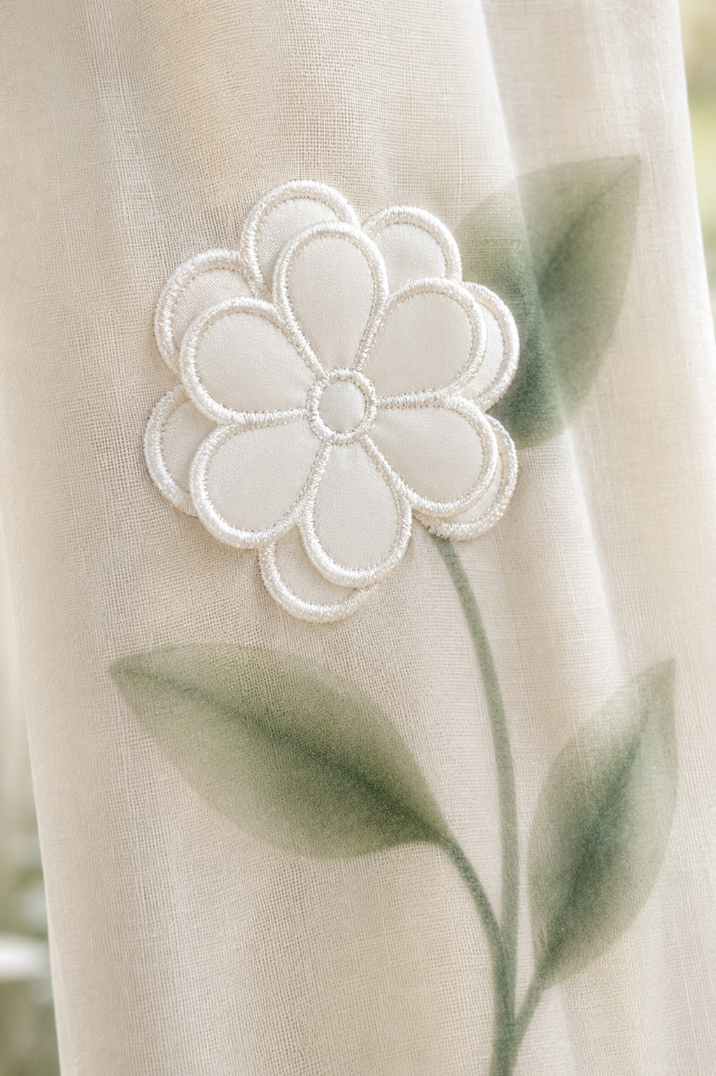 Vintage Ivory Floral Sheer Curtain Panel Double Layer Valance 60 in. x 84 in.