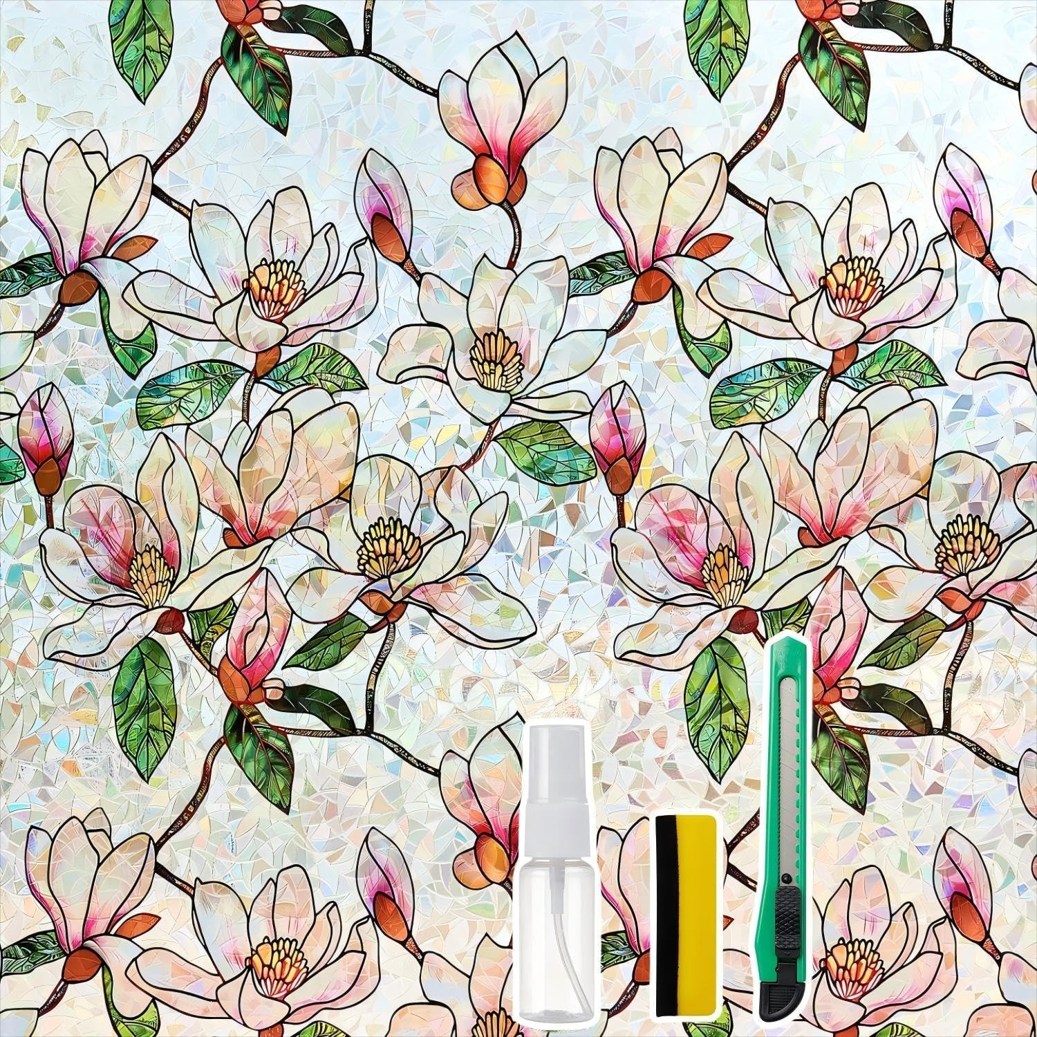 Stained Glass Window Film 17.5″x78.7″ Rainbow Privacy Static Cling Heat