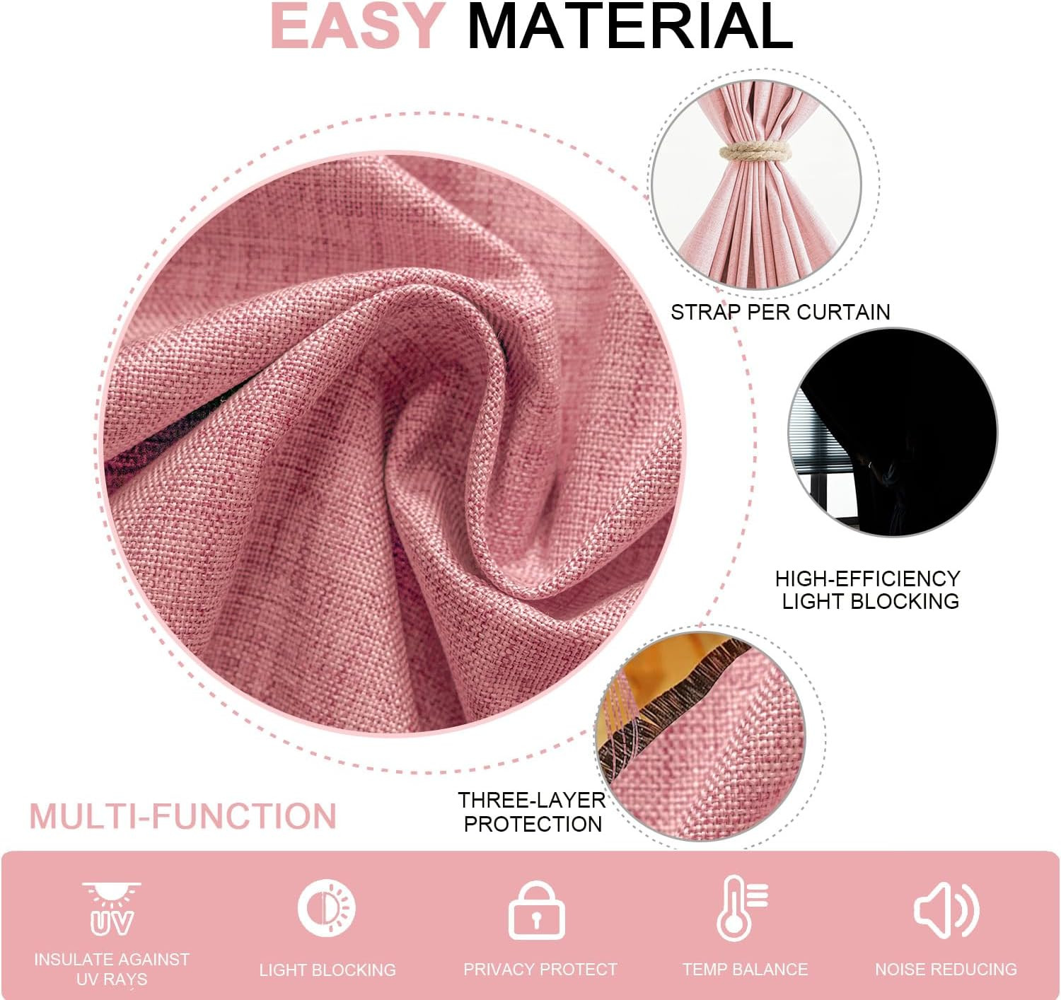 No Drill Blackout Curtains for Windows, Self Adhesive Curtains That Stick On, Ea