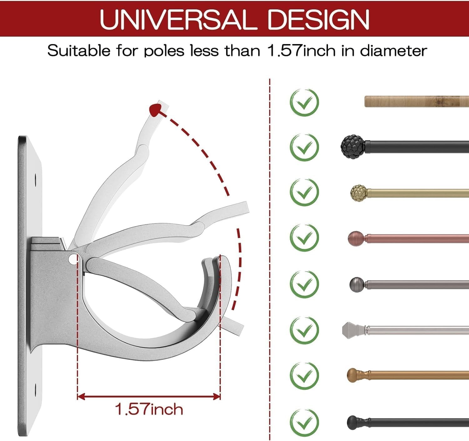 6 PCS No Drill Self-Adhesive Curtain Brackets – Elegant Silver Plastic Holders