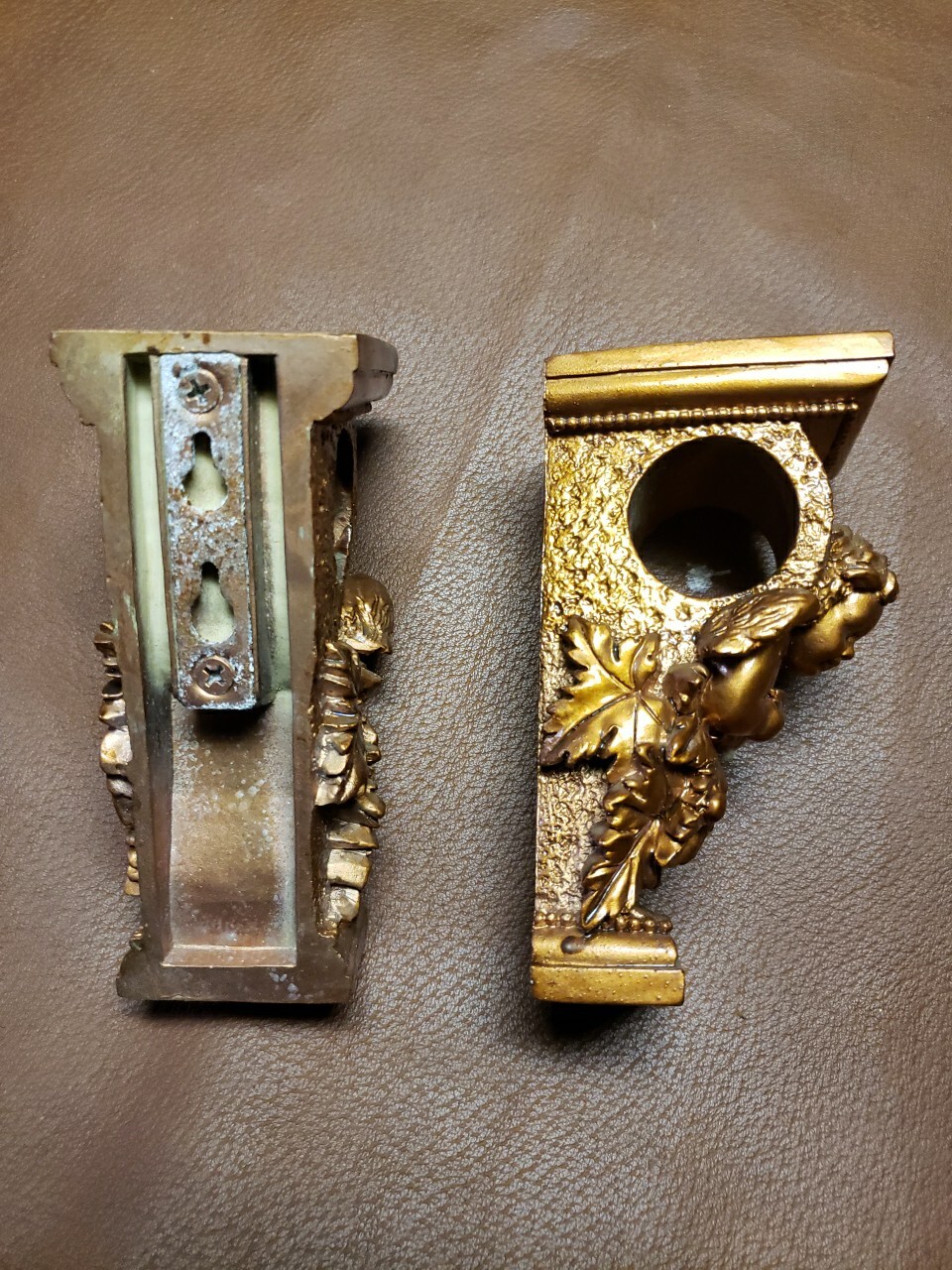 Two Ornate Resin Angel/Cherub Wall Swag Curtain Rod Corbels Sconces