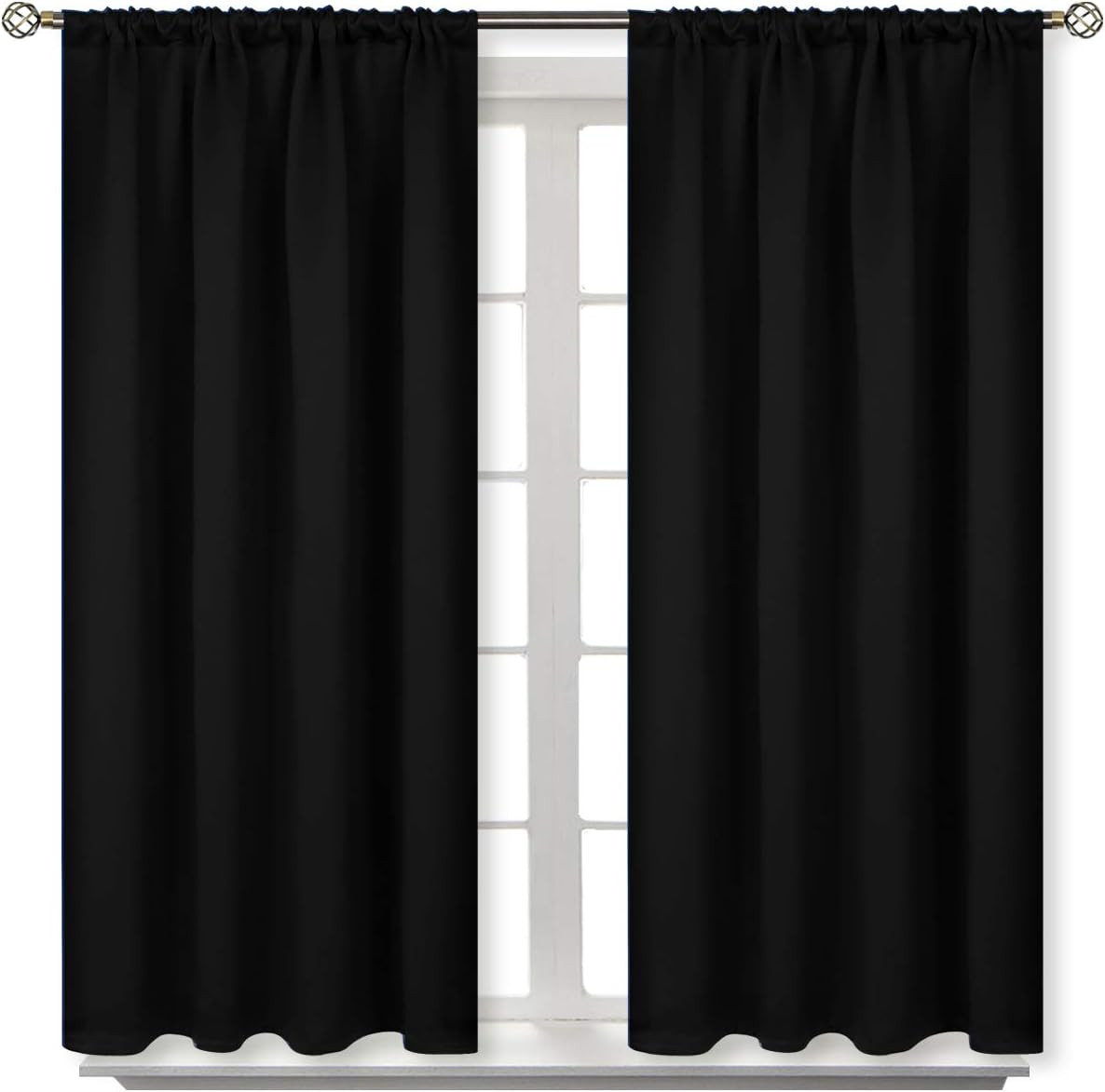 Short Blackout Curtains 45 Inch Long, Black Darkening Drape 2 Panels | Rod Pocke