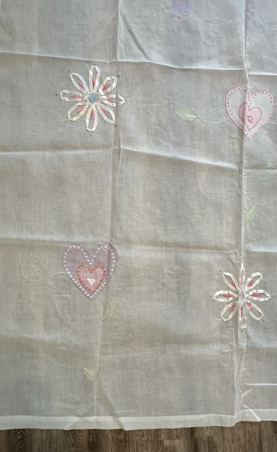 Pottery Barn Kids Sheer Curtain Panel Applique Flowers Pink 44×84 Tab Top Cotton