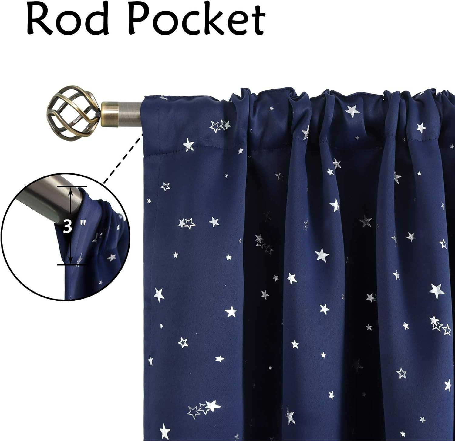 Kids Blackout Curtains for Bedroom, Rod Pocket Room Darkening Curtains 52×84
