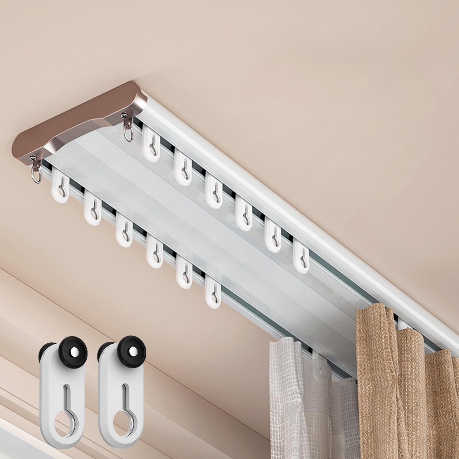 Double Curtain Track Ceiling Mount, Silent Aluminum Track Curtain Rail,