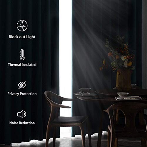 out Curtains for Bedroom with Tiebacks – Thermal 38″W x 54″L (Pack of 2) Black