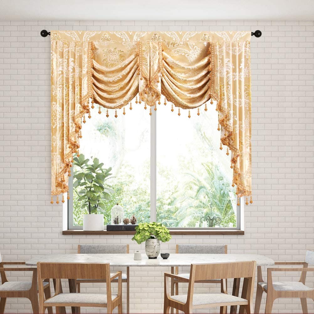 Golden Jacquard Swag Waterfall Valance Luxury Curtain Valance for Living Room…