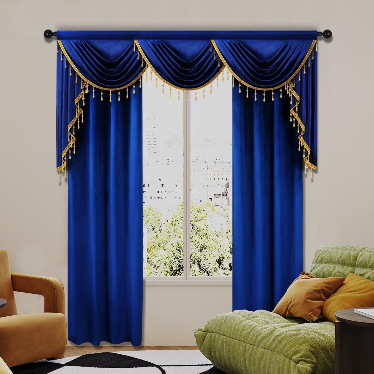 Elkca Luxury Royal Blue Velvet Window Curtain For Living Roomgrommet Top2
