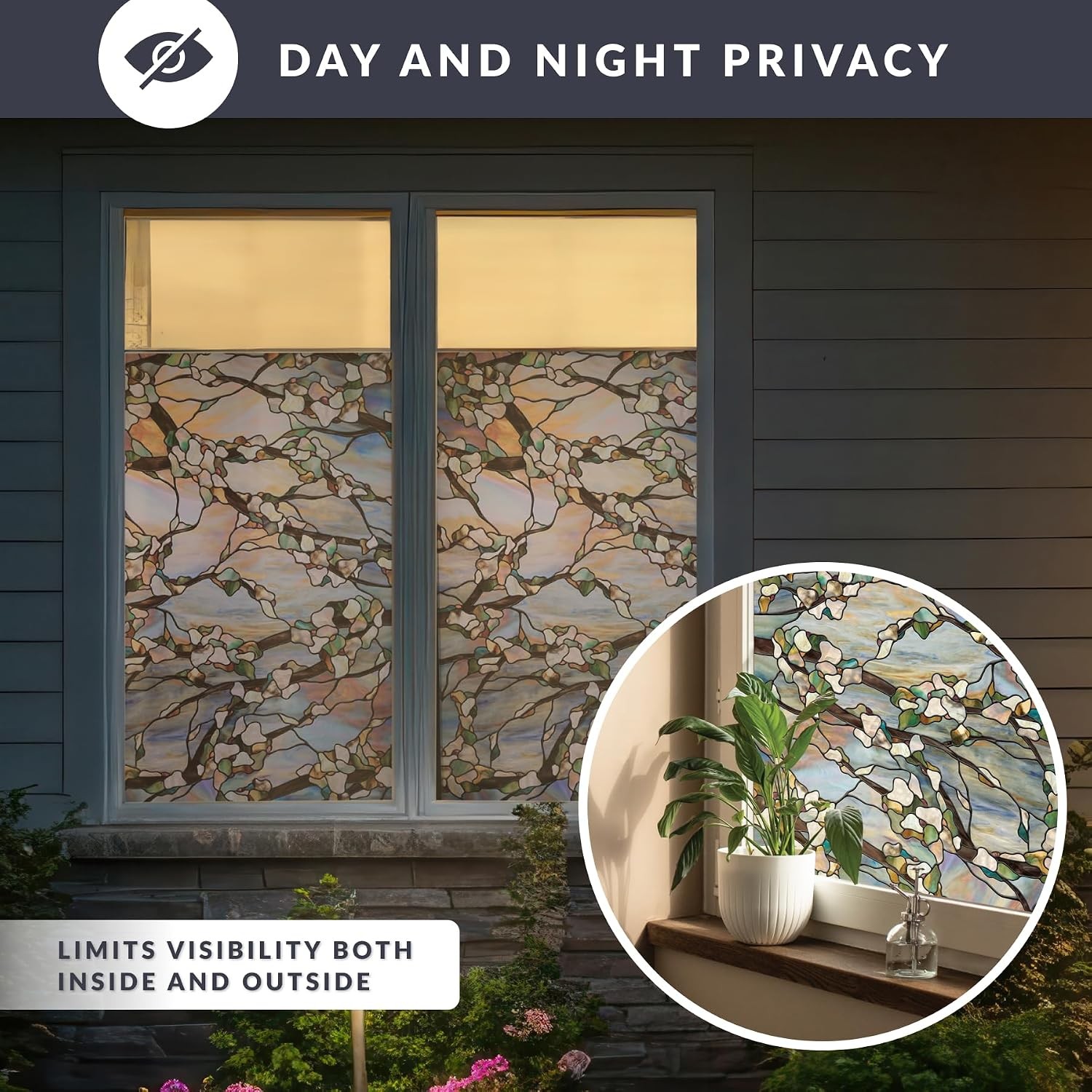 Sunset Privacy Window Film W/ Vibrant Colored Pattern Non-Adhesive & UV