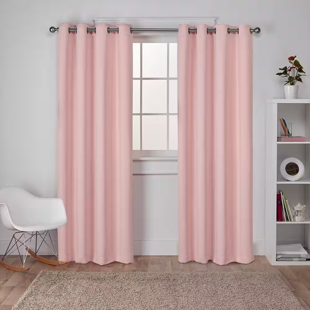 Sateen Blush Solid Woven Room Darkening Grommet Top Curtain, 52 In. W X 96 In. L