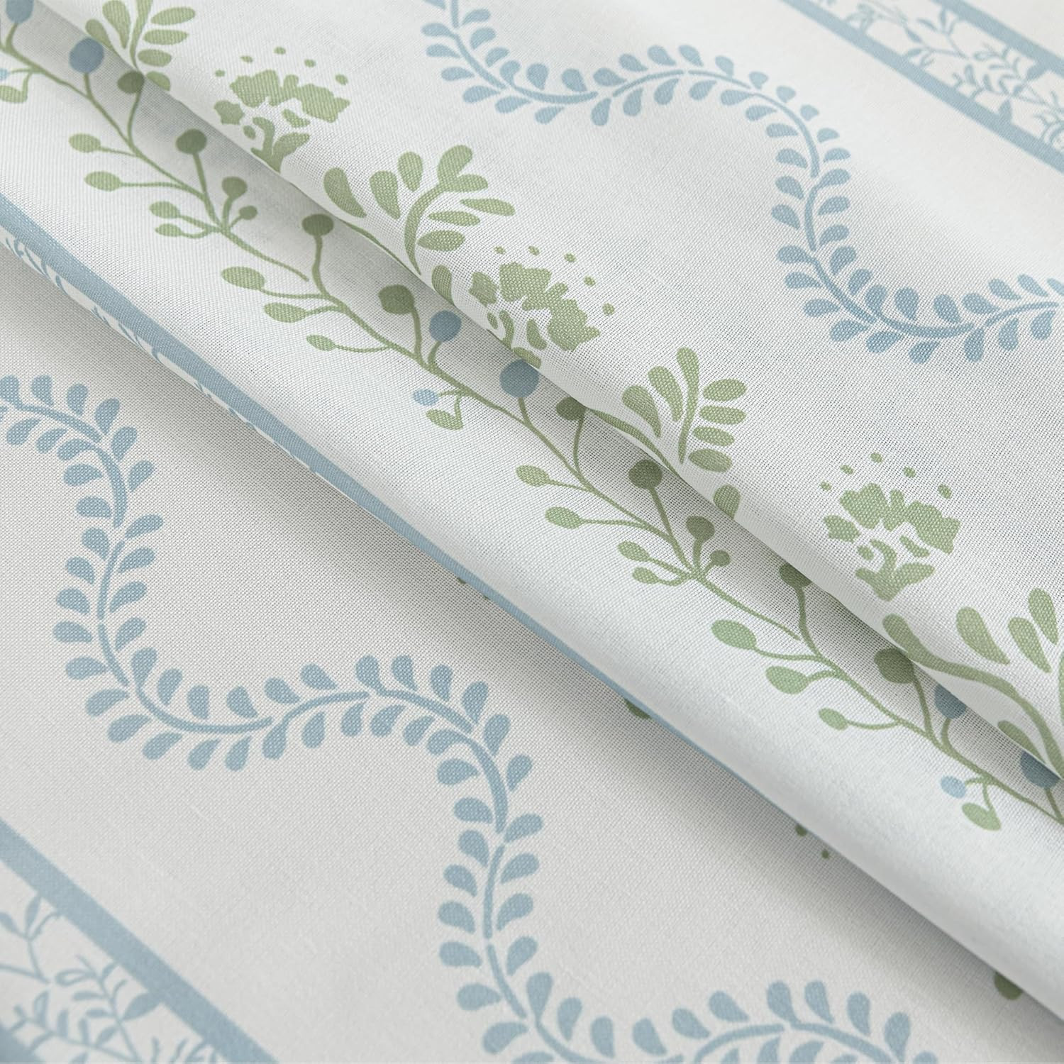 Short Floral Curtains for Kitchen & Bathroom Window, 45 Inch Length Blue Green V